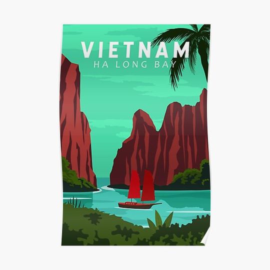 Discover Ha Long Bay Vietnam Travel Vintage Art Premium Matte Vertical Poster