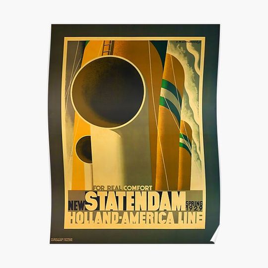 Discover Holland-America Line, New Statendam A.M. CASSANDRE (Adolphe Jean-Marie Mouron) 1928 Premium Matte Vertical Poster