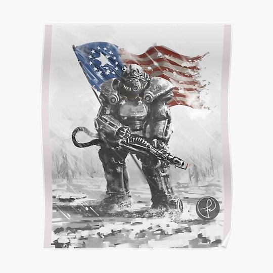 Discover Falllout 3 Enclave Battle Power Armor Gaming Premium Matte Vertical Poster