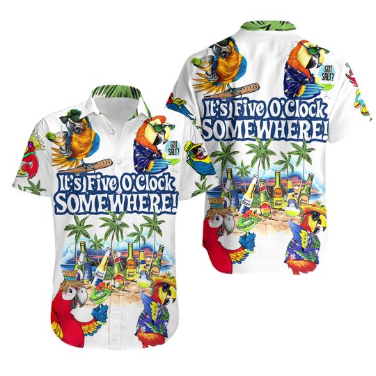 Discover It's Five O'Clock Somewhere Parrot Hawaiian Shirt