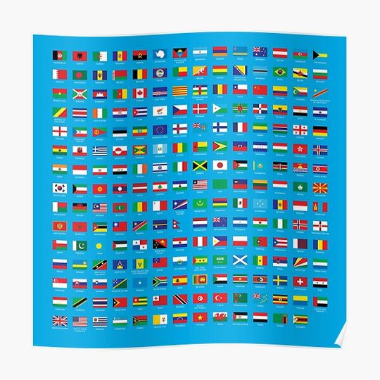Discover Flags of the World with Country Names Premium Matte Vertical Poster