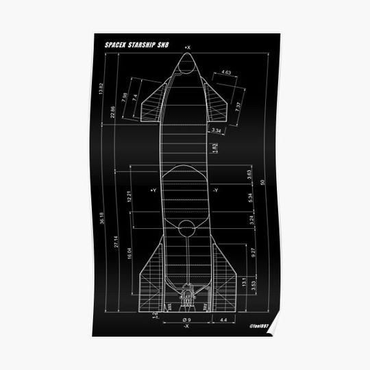 Discover Starship SN8 Blueprint (black) Premium Matte Vertical Poster