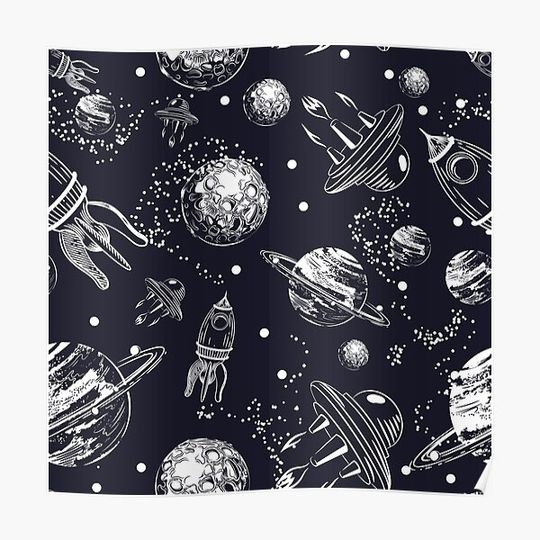 Discover Outerspace, Planets, Rockets, Spaceships Premium Matte Vertical Poster