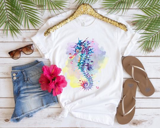 Discover Seahorse shirt, Watercolor seahorse tee, Ocean animal lover shirt, Gift for her or him, Unisex T-Shirt, Woman Shirt Men Shirt, Ocean gift 