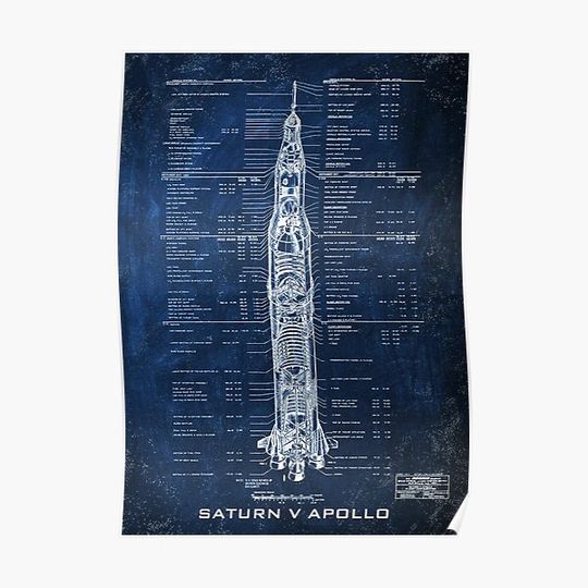 Discover Saturn V Apollo Blueprint Premium Matte Vertical Poster