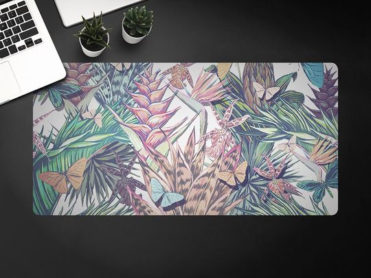 Discover Colorful Tropical Flowers And Butterfly Desk Mat, Table Protection