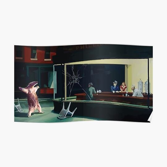 Discover Banksy Nighthawks Anteater Edward Hopper Premium Matte Vertical Poster