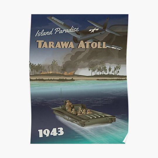 Discover Tarawa 1943 - Coral Atoll Travel Poster Premium Matte Vertical Poster