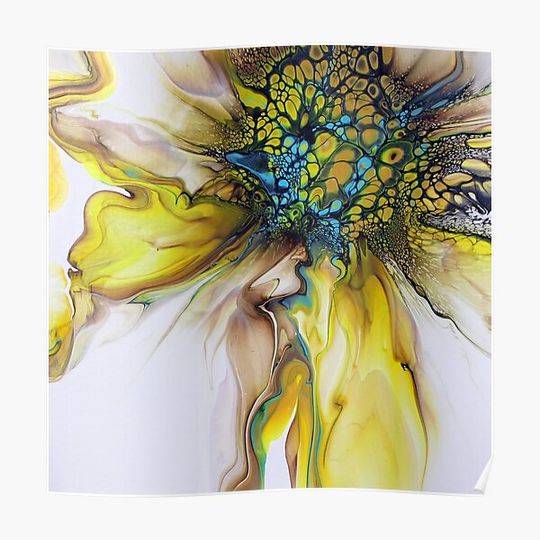 Discover Beautiful Sunflower Inspired Abstract Fluid Art Acrylic Pour Painting Premium Matte Vertical Poster