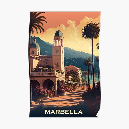 Discover Marbella Spain Vintage Travel Poster Premium Matte Vertical Poster