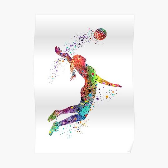 Discover Volleyball Girl Watercolor Painting Art Print Sports Gifts Premium Matte Vertical Poster