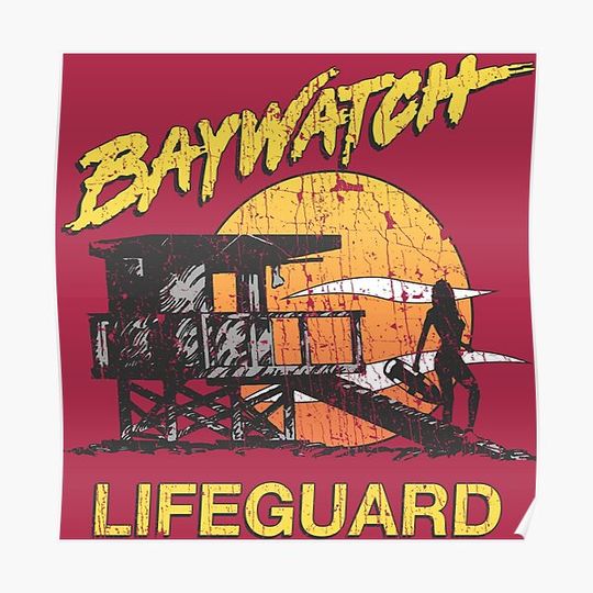 Discover Baywatch Lifeguard Sunset 1989 Premium Matte Vertical Poster
