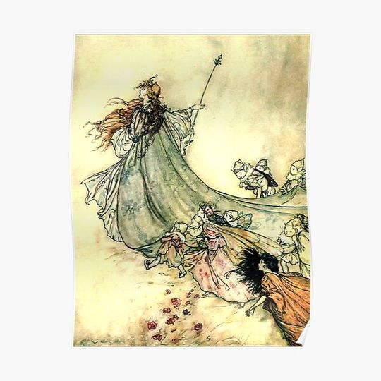 Discover Vintage Art - Titania, Queen of the Fairies by Arthur Rackham (Digitally Remastered) Premium Matte Vertical Poster