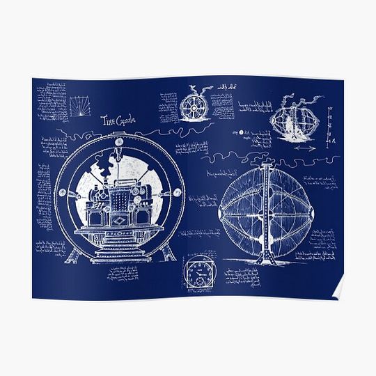 Discover Time Machine Blueprints Premium Matte Vertical Poster