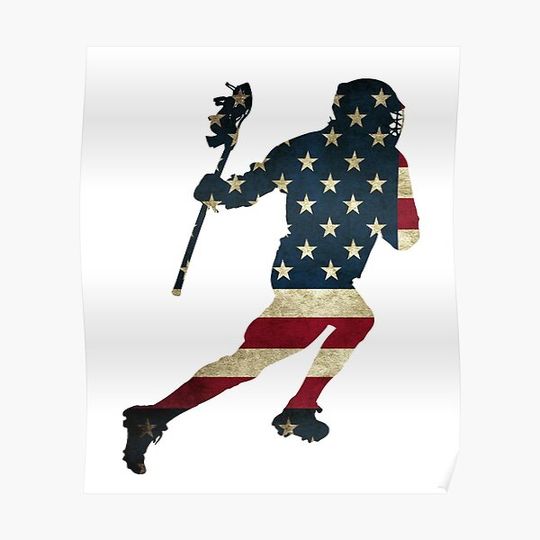 Discover Lacrosse Player Patriotic American Flag Premium Matte Vertical Poster
