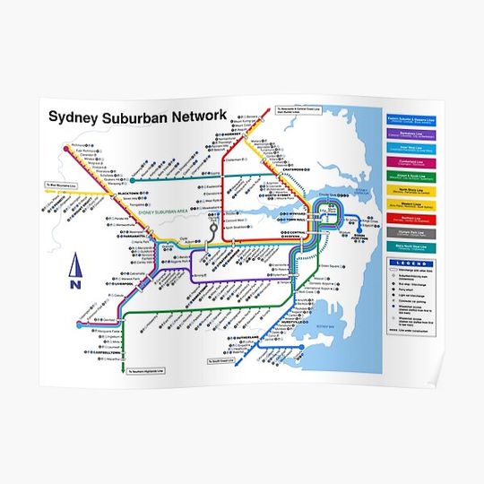 Discover Sydney Suburban Railway Diagram 2021 - 2000 Style Premium Matte Vertical Poster