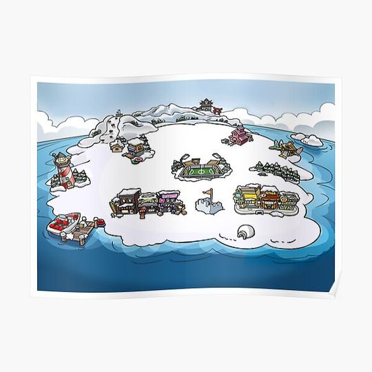 Discover Club Penguin Map Premium Matte Vertical Poster