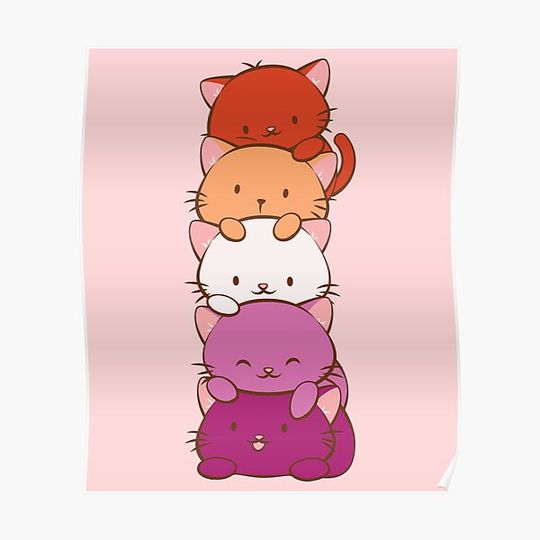 Discover New Orange Lesbian Pride Flag Kawaii Cats Premium Matte Vertical Poster