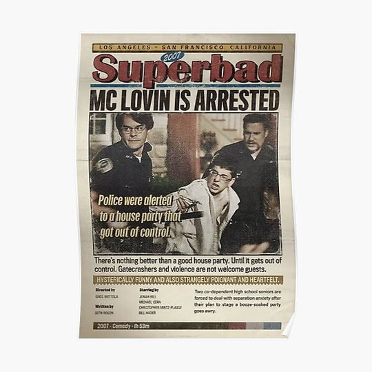Discover Minimalist Newspaper Superbad Movie Poster Premium Matte Vertical Poster