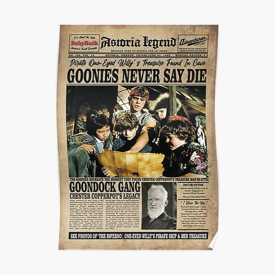 Discover Goonies Astoria Ledger newspaper Premium Matte Vertical Poster