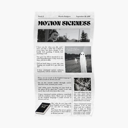 Discover Phoebe Bridgers Motion Sickness Lyric Newspaper Premium Matte Vertical Poster