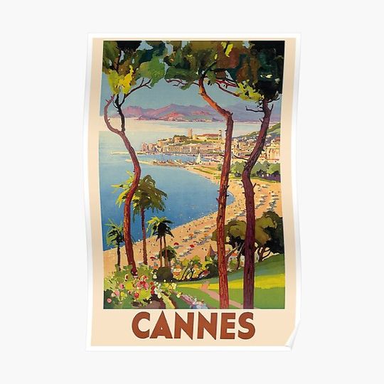 Discover Cannes France, Vintage Travel Poster Premium Matte Vertical Poster