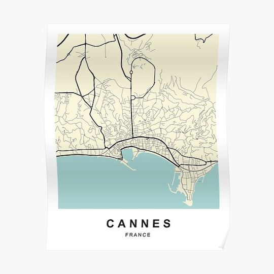 Discover Cannes France Street Map Premium Matte Vertical Poster