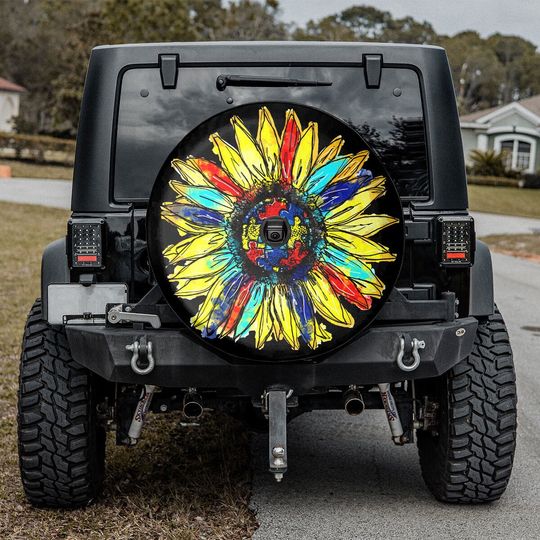 Discover Autism Sunflower Spare Tire Cover