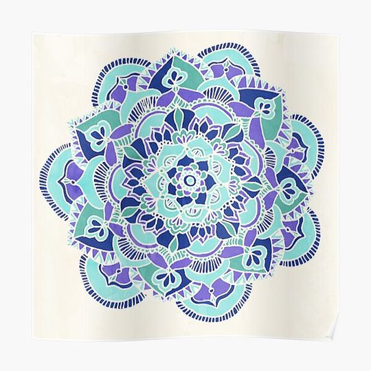 Discover Royal Blue, Teal, Mint & Purple Mandala Flower Premium Matte Vertical Poster