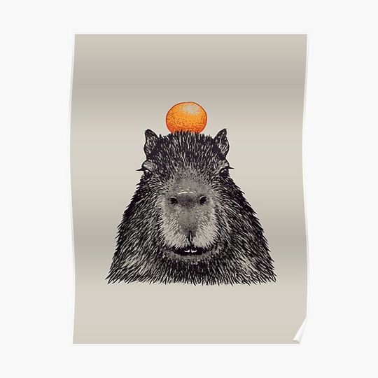 Discover Capybara  Orange | Capy Yuzu | Capybara with Orange on Head | His Name - Gort | Portrait Premium Matte Vertical Poster