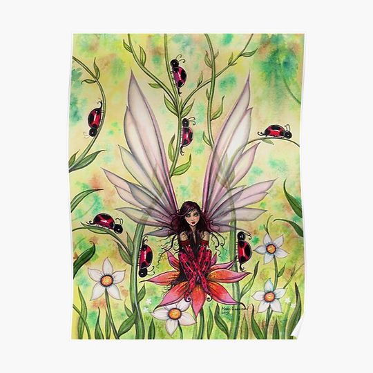 Discover Ladybug Fairy Fantasy Illustration Premium Matte Vertical Poster