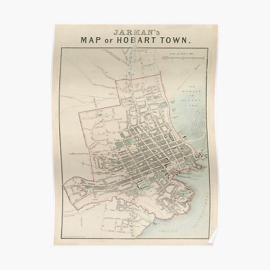 Discover Vintage Hobart Tasmania Map (1858) Premium Matte Vertical Poster