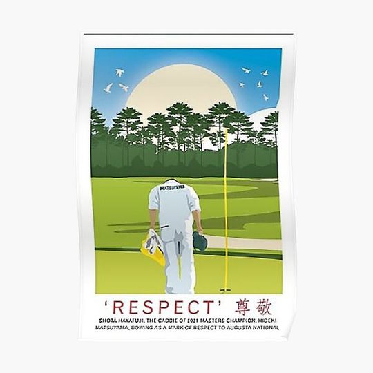 Discover Augusta National US Masters Hideki Matsuyama Caddie Shota Hayafuji Amen Corner Travel Premium Matte Vertical Poster