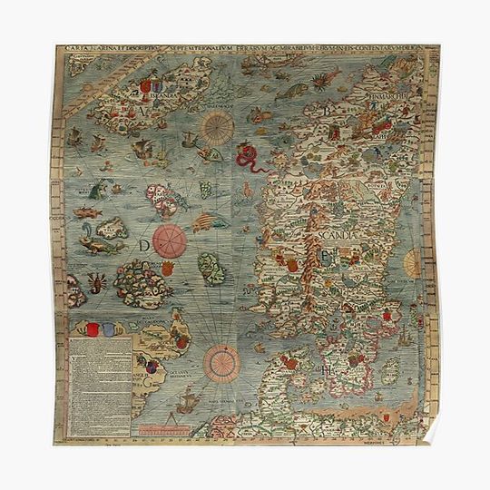 Discover Carta Marina - Sea Monster Map Premium Matte Vertical Poster