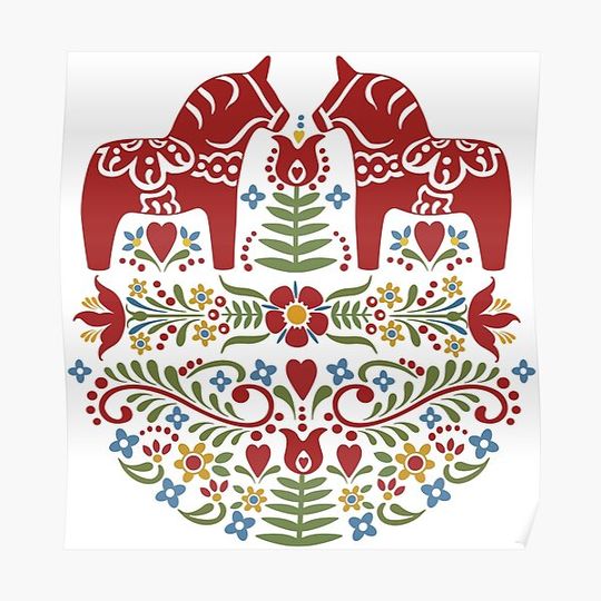 Discover Scandinavian Dala Horse, Swedish Folk Art Premium Matte Vertical Poster