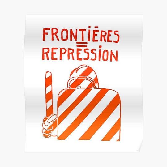 Discover Paris Revolt, May 68: 'FRONTIERES = REPRESSION': Graduated Reds on White Premium Matte Vertical Poster