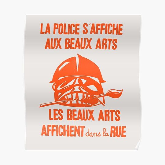 Discover ! NEW ! Paris Revolt, May 68: 'LES BEAUX ARTS': Original in Orange Red on Bone Grey Premium Matte Vertical Poster