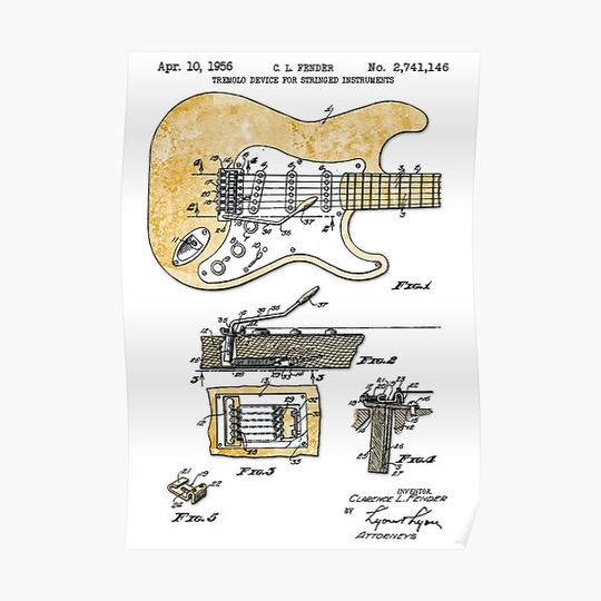 Discover Electric Guitar - Patent Design Premium Matte Vertical Poster