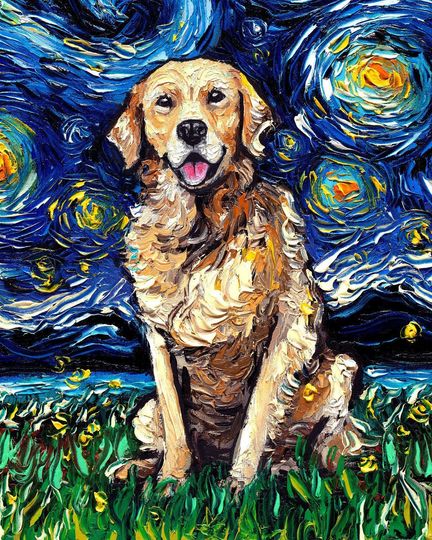 Discover Golden Retriever Starry Night Art Print