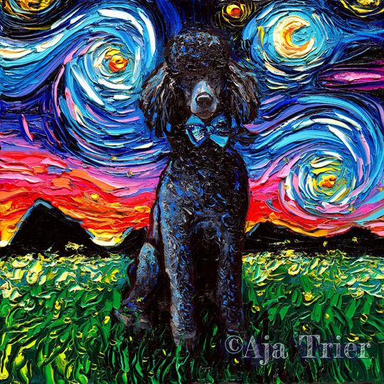 Discover Black Standard Poodle Starry Night Art Print
