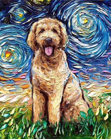 Discover Goldendoodle Starry Night Art Print