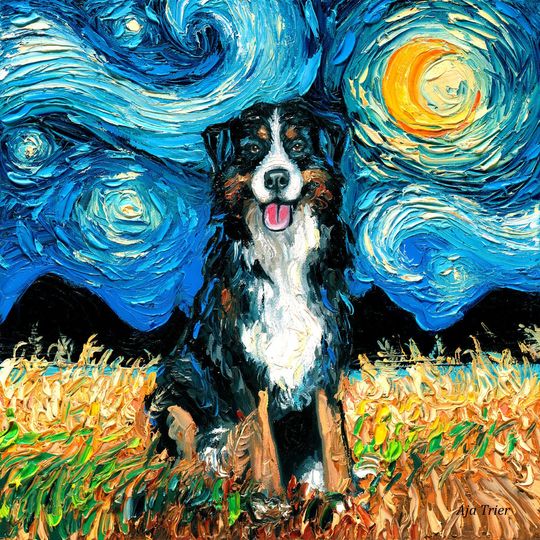 Discover Bernese Mountain Dog Starry Night Art Print