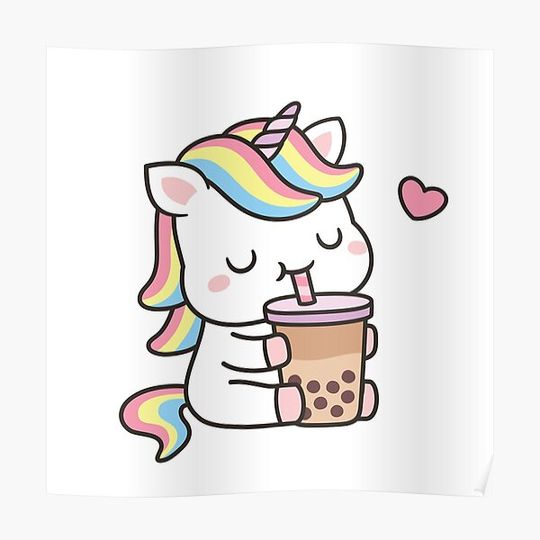 Discover Cute Little Unicorn Love Boba Milk Tea Premium Matte Vertical Poster