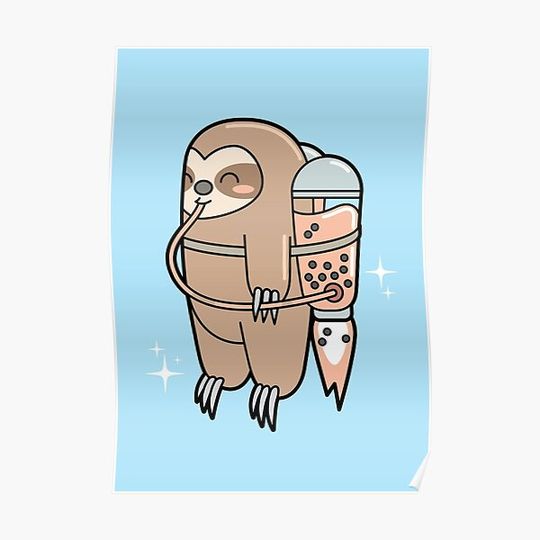 Discover Boba Tea Bubble Tea – Cute Kawaii Sloth Premium Matte Vertical Poster