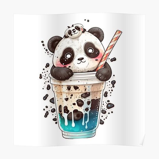 Discover Cute Baby Pandas with Cocktail Premium Matte Vertical Poster