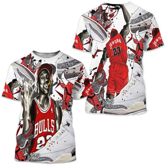 Discover Bull 23 Jordan Unisex Sneaker Shirt Match White Cement 3s Tee