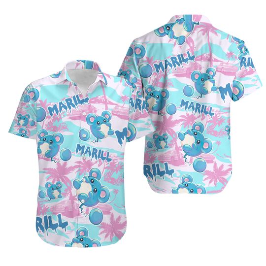 Discover Marill Hawaiian Sea Island Pattern Shirt, PKM Birthday Hawaiian Shirt