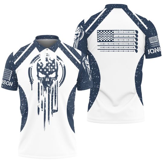 Discover Personalized Skull American Flag Men's Polo Shirt