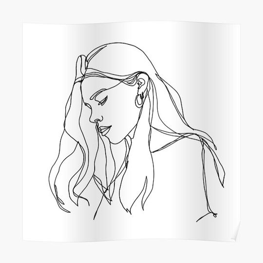 Discover One Line Art Sad Girl Drawing Poster