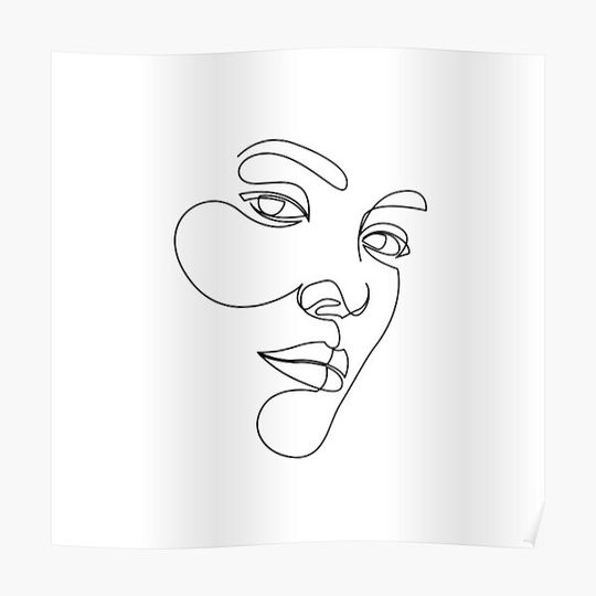 Discover One Line Art Sensual Woman Face Drawing Poster